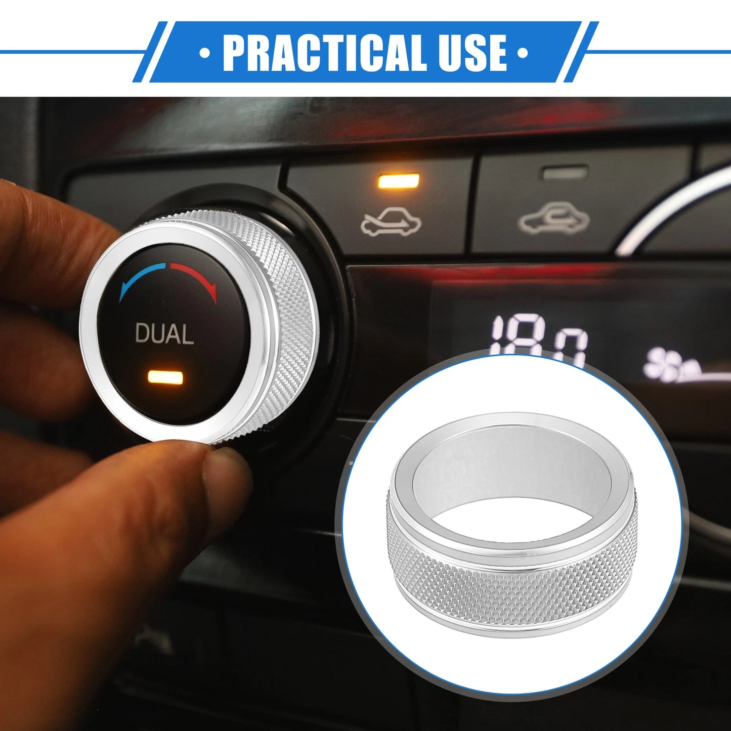 2pcs AC Climate Control Knob Rings for Toyota Camry (2021–2023) Silver Tone