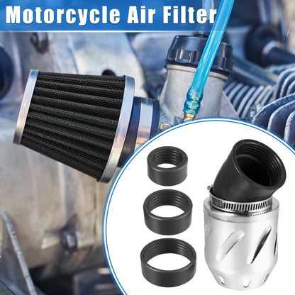 Universal Motorcycle Air Filter 26/35/42/48mm ID 140x70mm Silver Tone