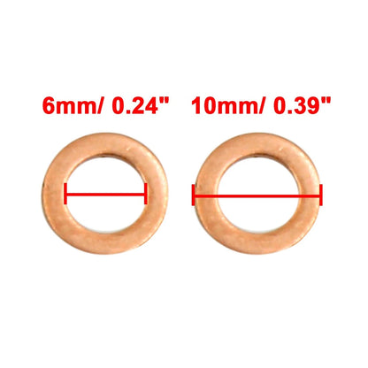 Set of 50 Copper Washers Flat Sealing Gasket Rings 6mm for Cars
