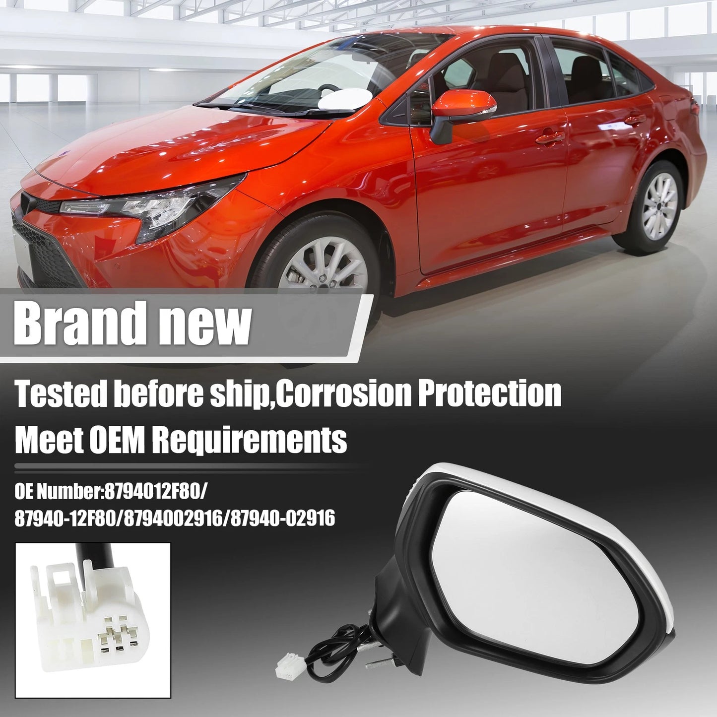 3 Pin Right Side Exterior Door Mirror Assembly for Toyota Corolla (2020–2022)