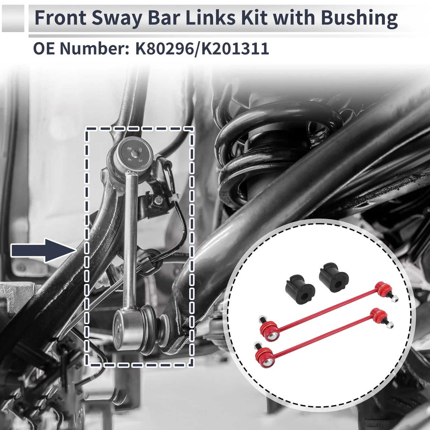 Front Stabilizer Bar Links with 2 Pcs Bushing for Mercury Mariner (2005–2007) No.K80296