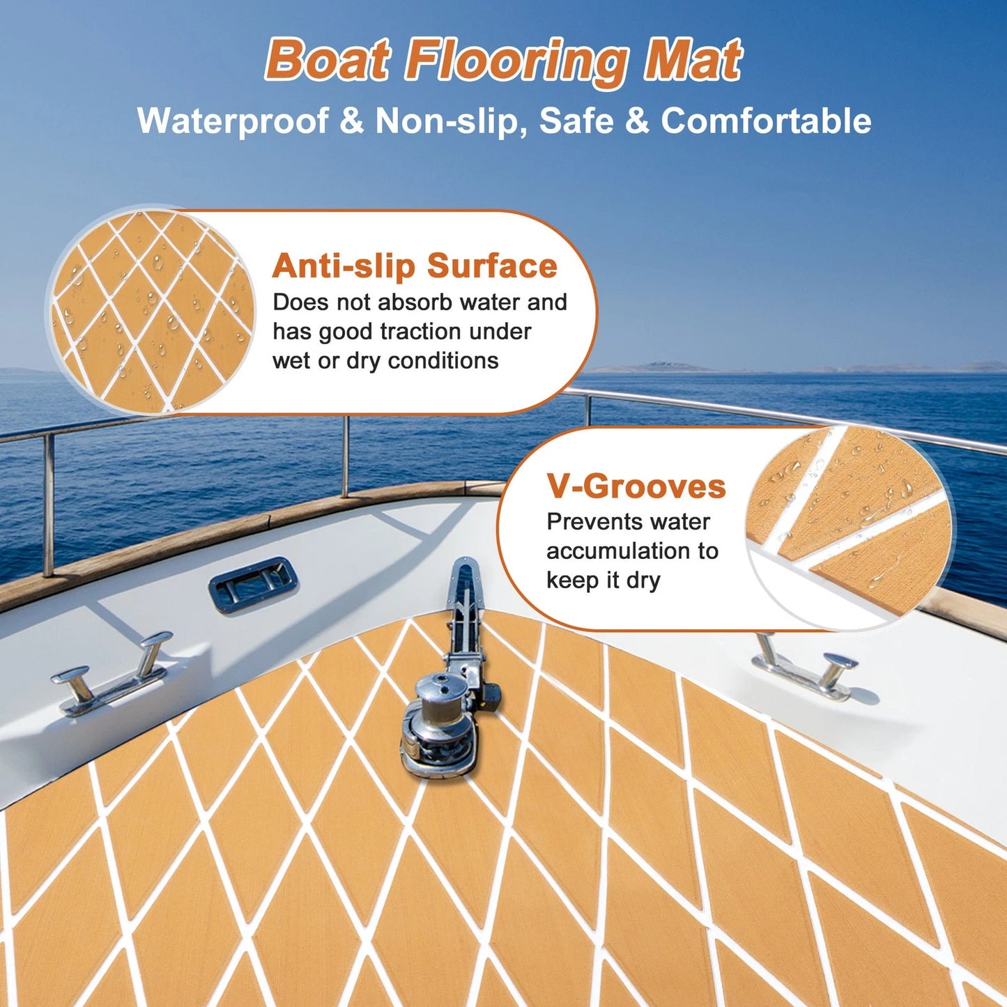 EVA Boat Flooring Strip 96" L x 24" W Brown with White Line