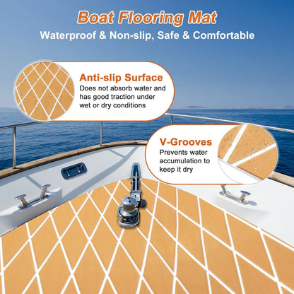 EVA Boat Flooring Strip 96" L x 24" W Brown with White Line