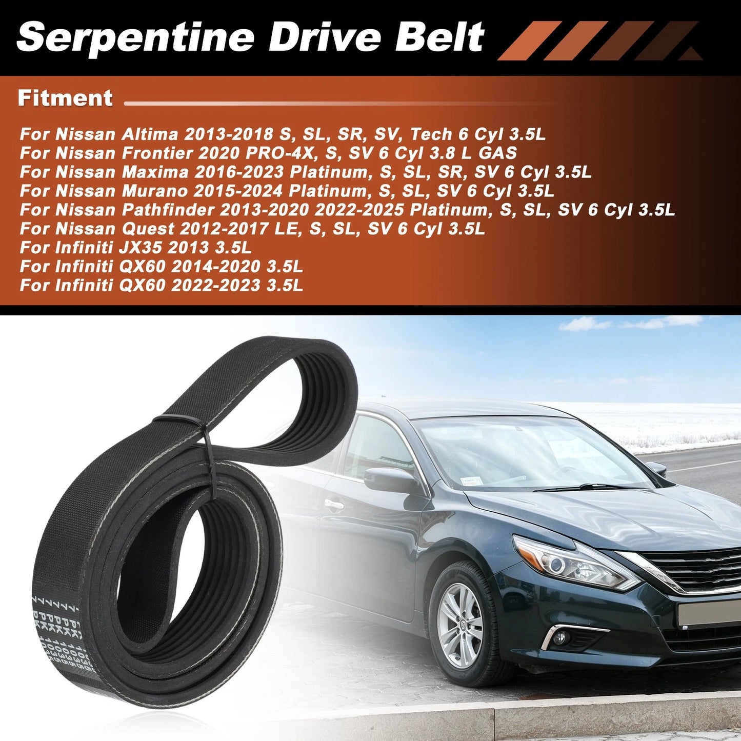 Serpentine Drive Belt for Nissan Quest Pathfinder Murano Maxima (2004–2019) 117206TA0A