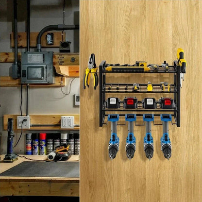 4 Layer Metal Power Tool Organizer Wall Mounted Storage Rack