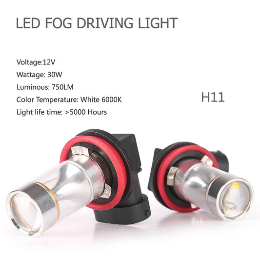 30W H11 LED White Fog Light Bulbs for Car (2 pcs)
