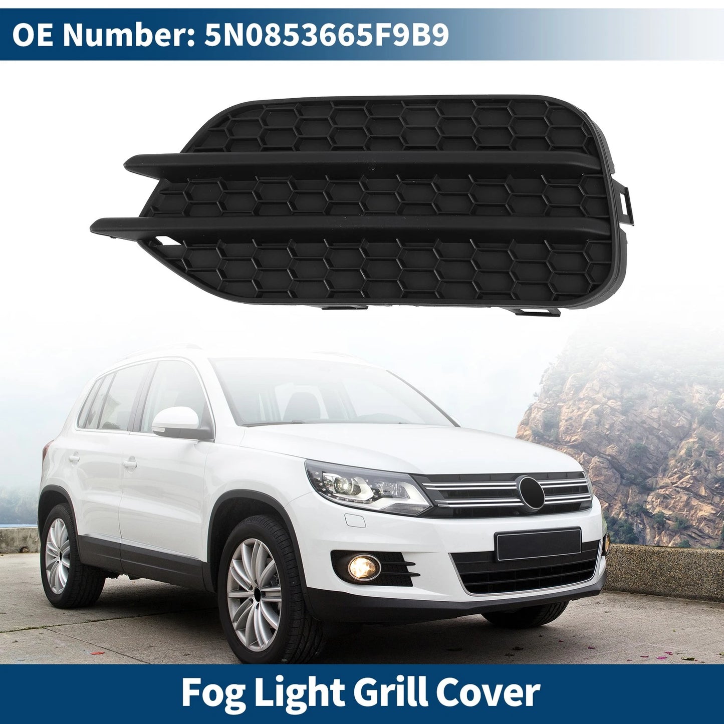 1 Pc Fog Light Grill for VW Tiguan (2009–2017) No. 5N0853665F9B9 Black
