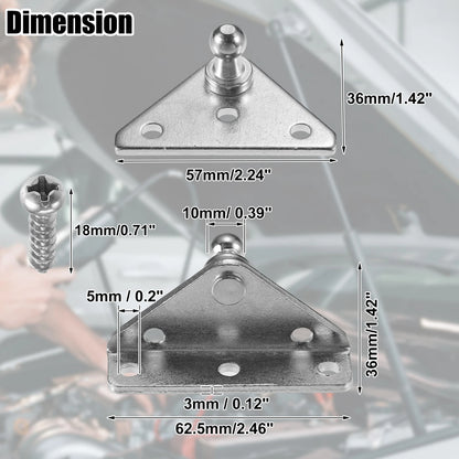 Set of 4 Silver Tone Ball Stud Mounting Brackets for Gas Strut Shocks