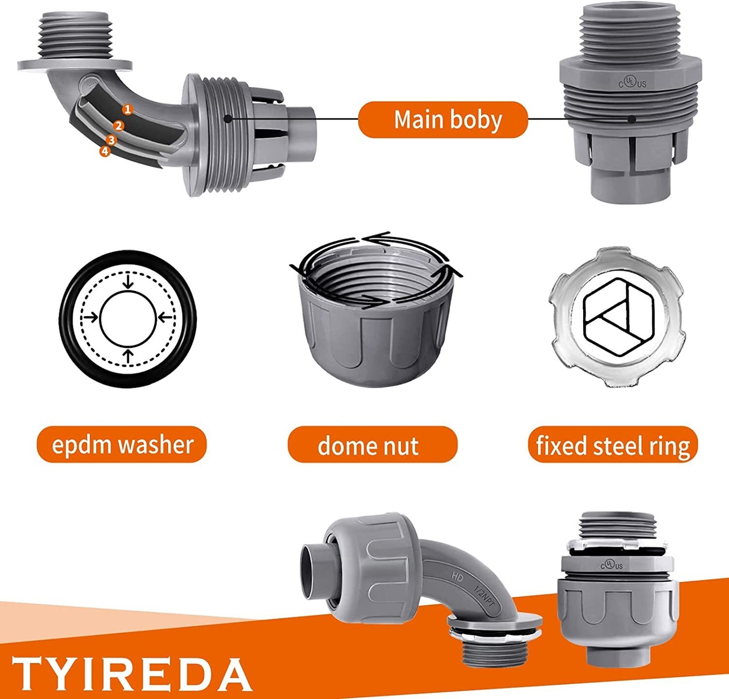 Set of 30 Liquid Tight Connectors for Electrical Conduit Fitting
