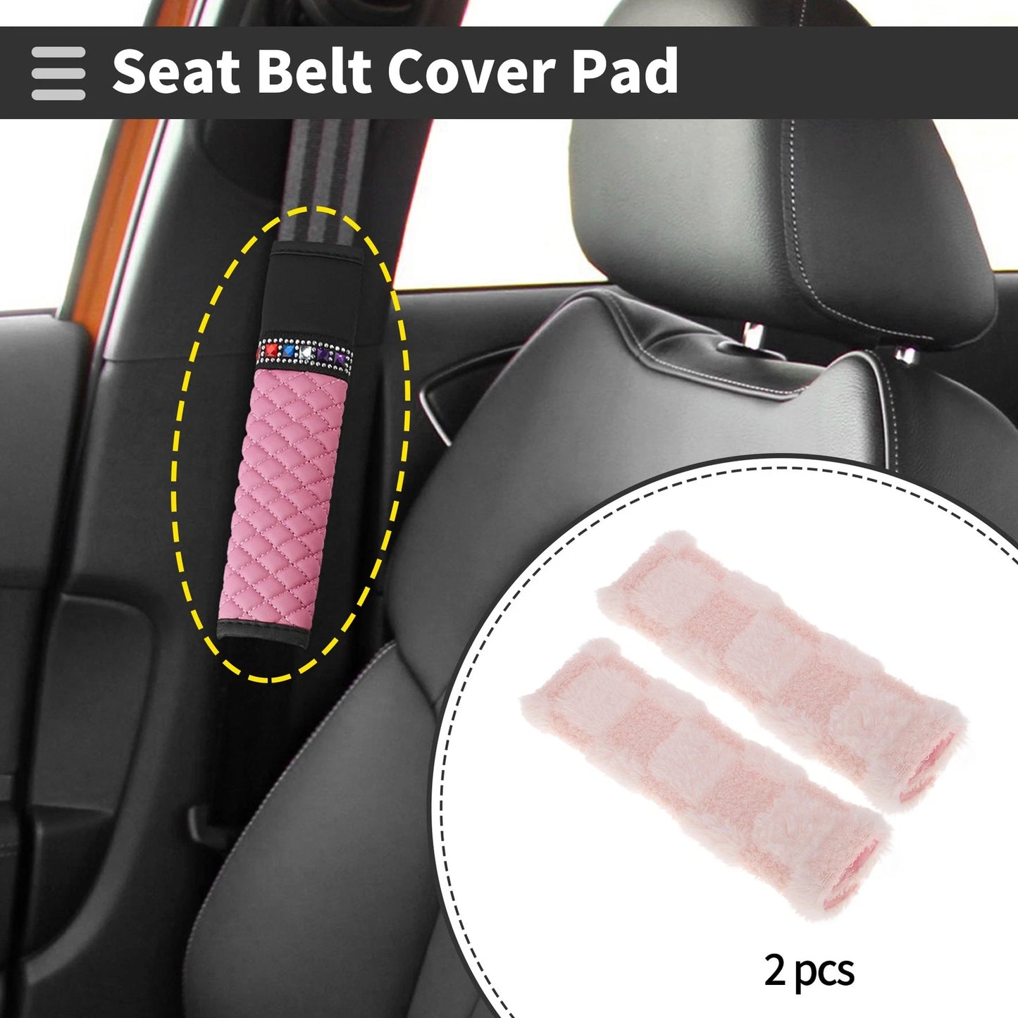 Set of 2 Pink Seat Belt Cover Pads for Universal Vehicles (24cm)