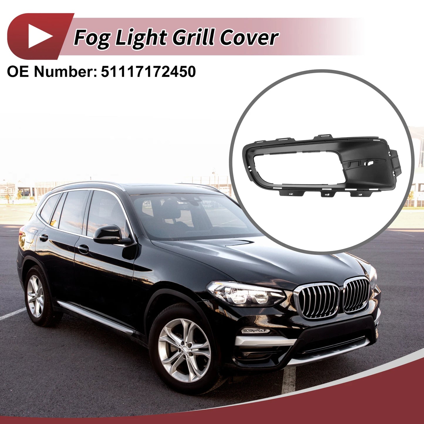 1 Pc Fog Light Grill for BMW X5 (2007–2010) No. 51117172450 Black