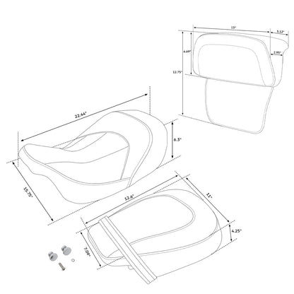 Driver & Passenger Backrest Pad for Harley Road King Glide (2009-2023)