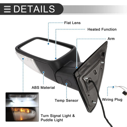 Tow Mirrors for Dodge Ram 1500 2009-2018 with Temperature Sensor - 1 Pair