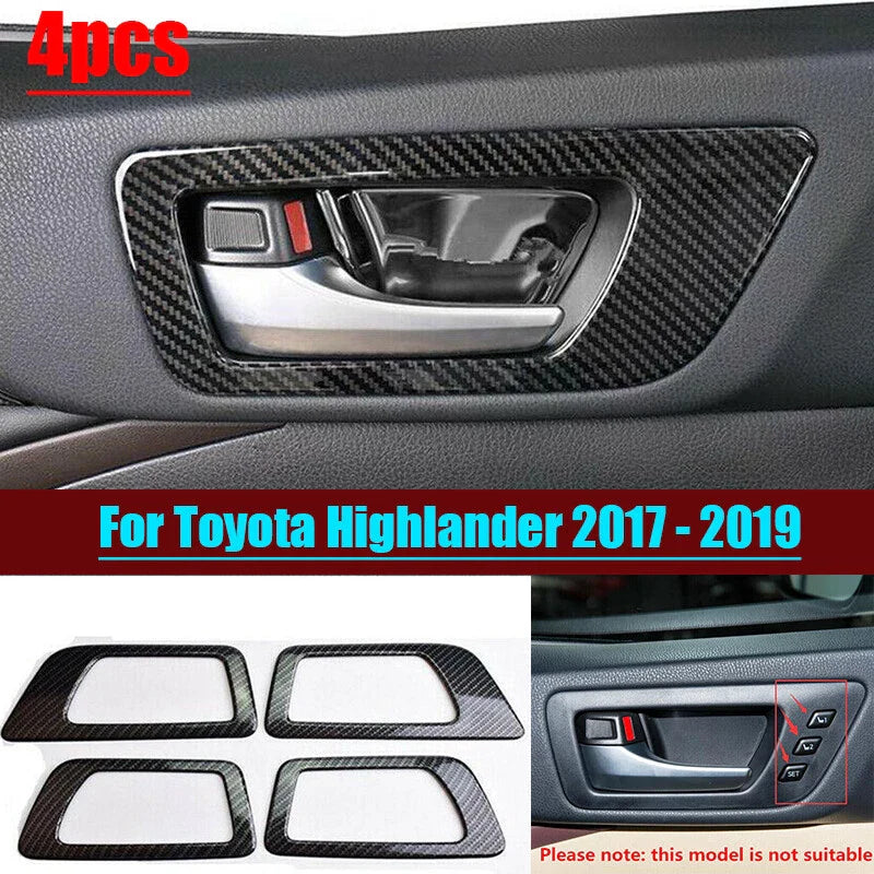 4x Carbon Fiber Inner Door Bowl Cover Trim for Toyota Highlander (2017–2019)