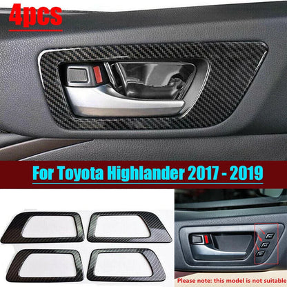 4x Carbon Fiber Inner Door Bowl Cover Trim for Toyota Highlander (2017–2019)