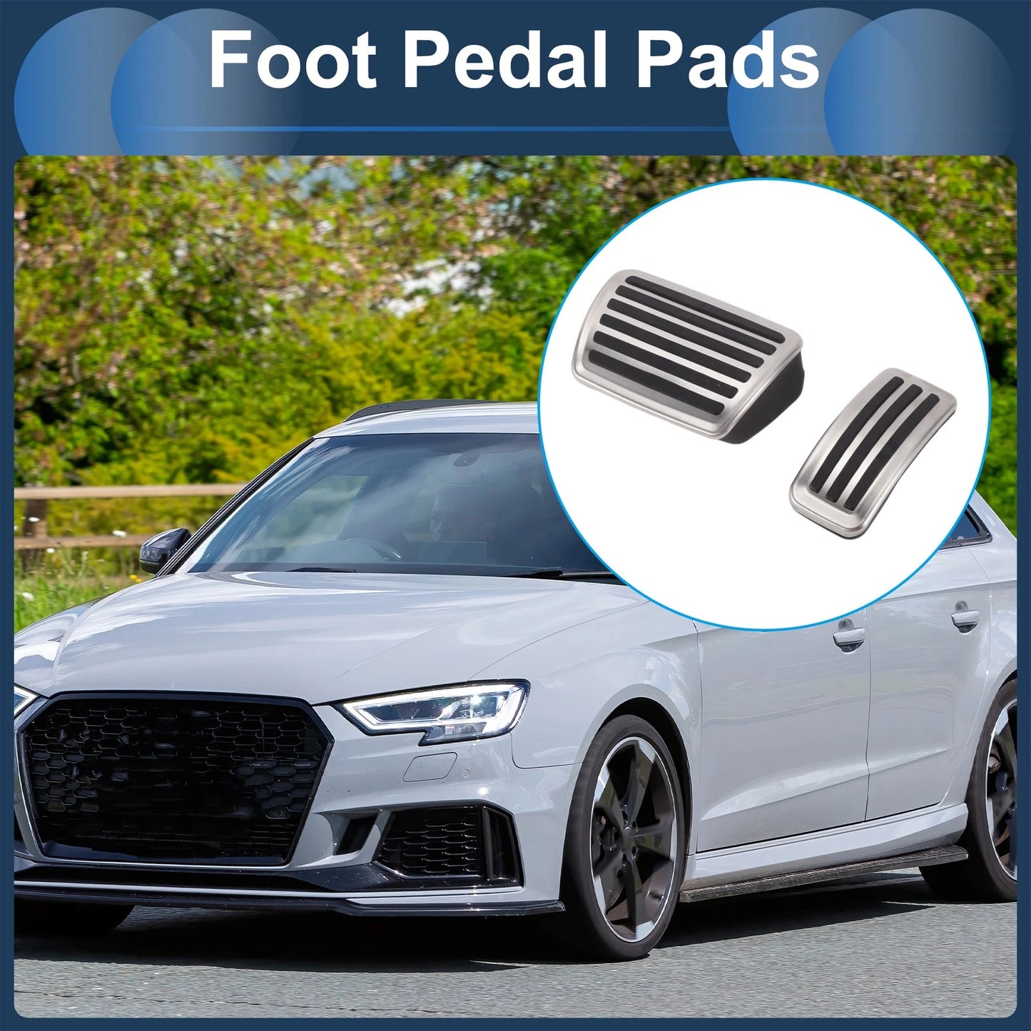 2X Automatic Foot Accelerator Pedal Covers for Audi Q7 (2016–2017) Silver Tone