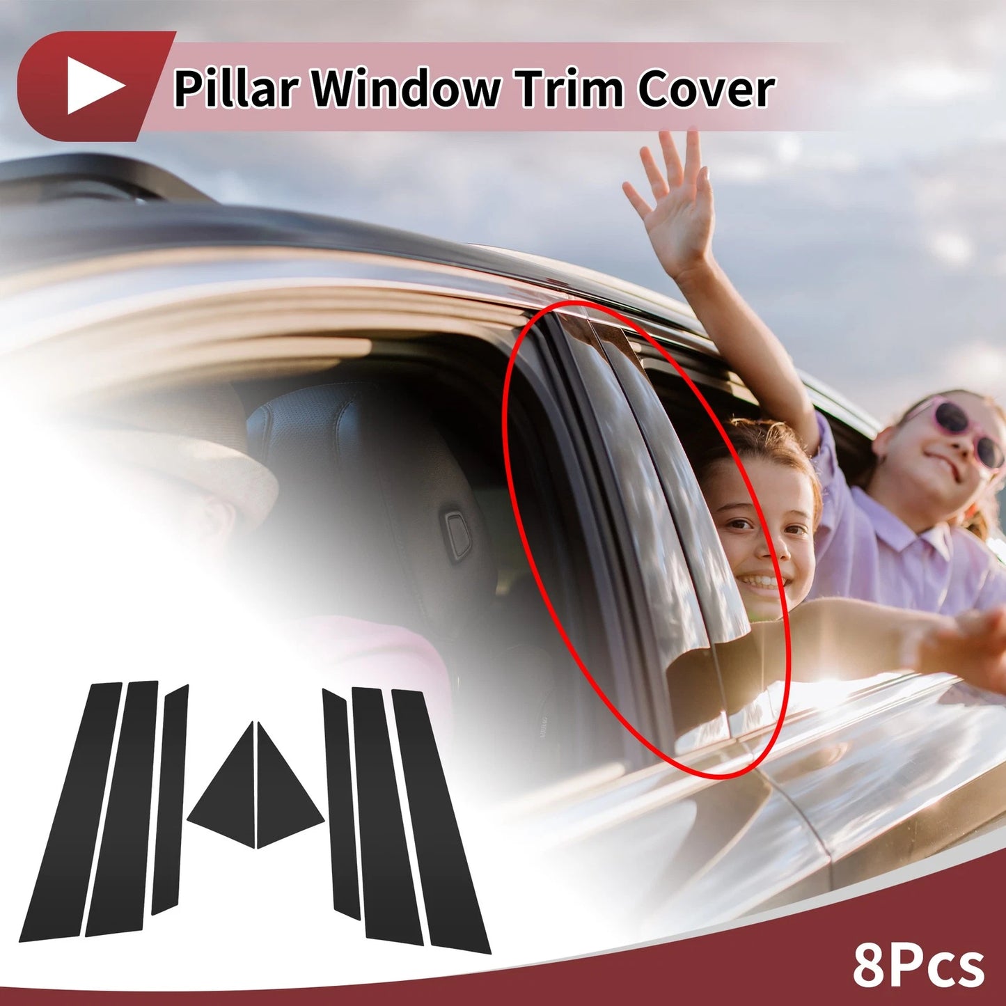8 Pcs Door Pillar Window Trim for Kia Niro (2017–2020) Black