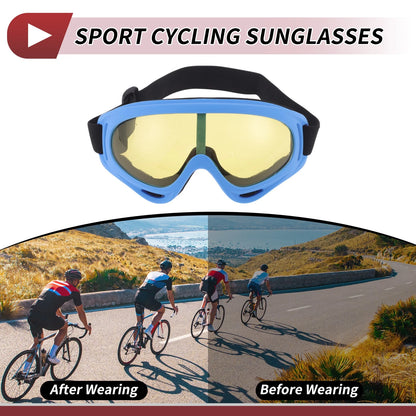 Motorcycle Riding Goggles Yellow Lens Light Blue Frame (PC PU)