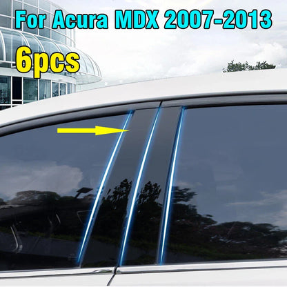 6PCS Glossy Black Window Pillar Posts Door Trim Cover for Acura MDX (2007–2013)