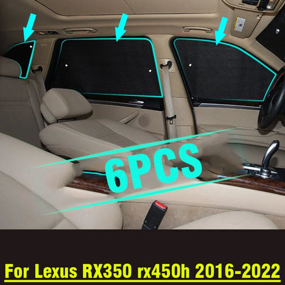 Side Window Camp Black Silver Privacy Sunshade 6pcs for Lexus RX350 (2016–2022)