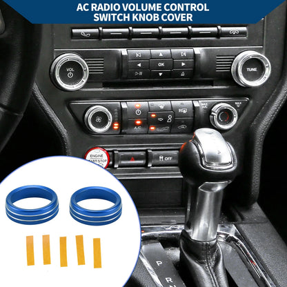 Set of 2 Media Radio Audio Tune Switch Knob Covers for Ford Mustang (2015–2021) Blue