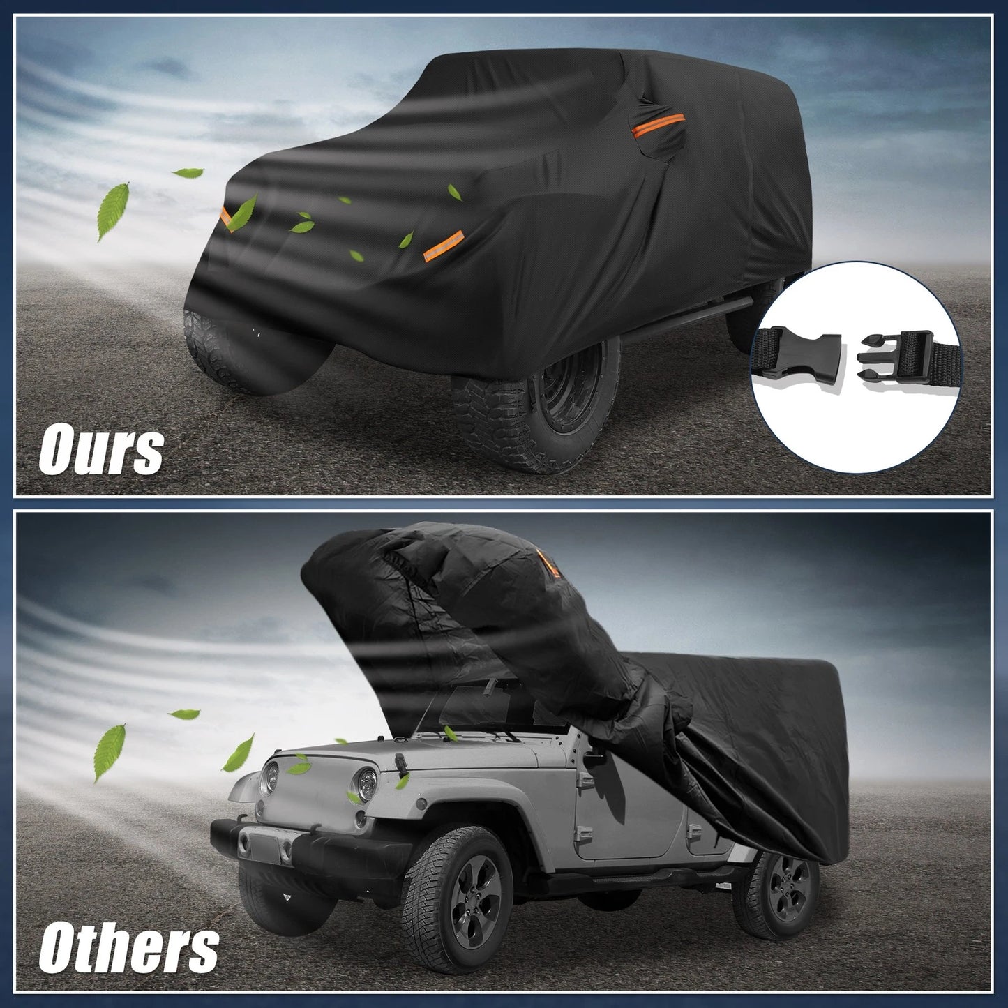 Waterproof Aluminum Film Car Cover for Jeep Wrangler JK JL (2007–2023)