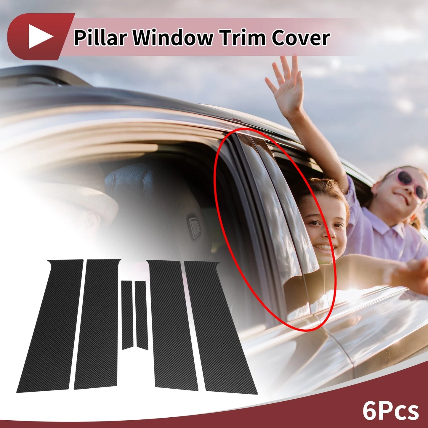 Door Pillar Window Trim for Chevrolet Aveo Sedan (2011–2014) Black Carbon Fiber