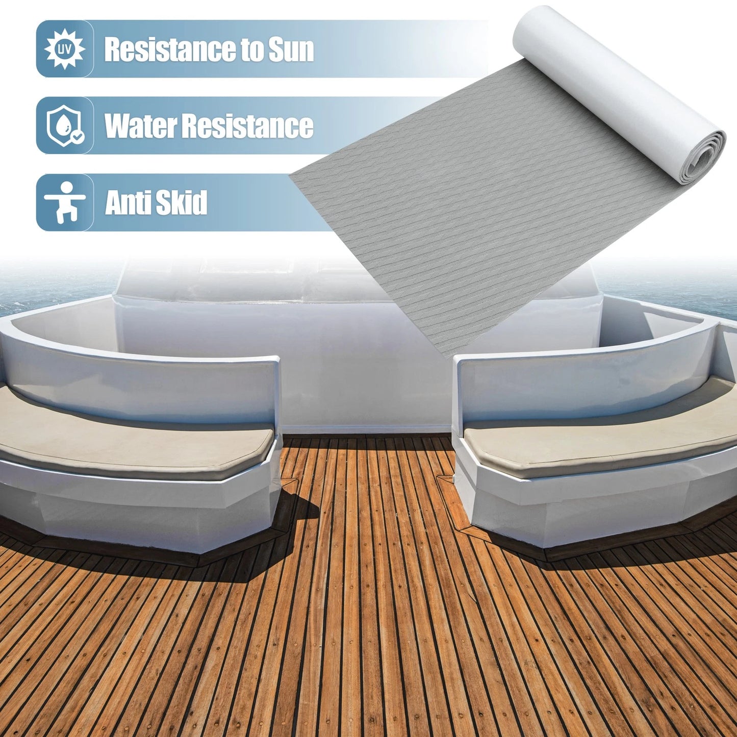 EVA Faux Teak Decking Sheet for Boat Yacht (90.55"x21.65", Light Gray)