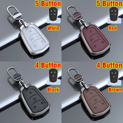 Alloy Leather Key Fob Cover for Cadillac XT5 CT6 ATS CTS SRX (2015–2019)
