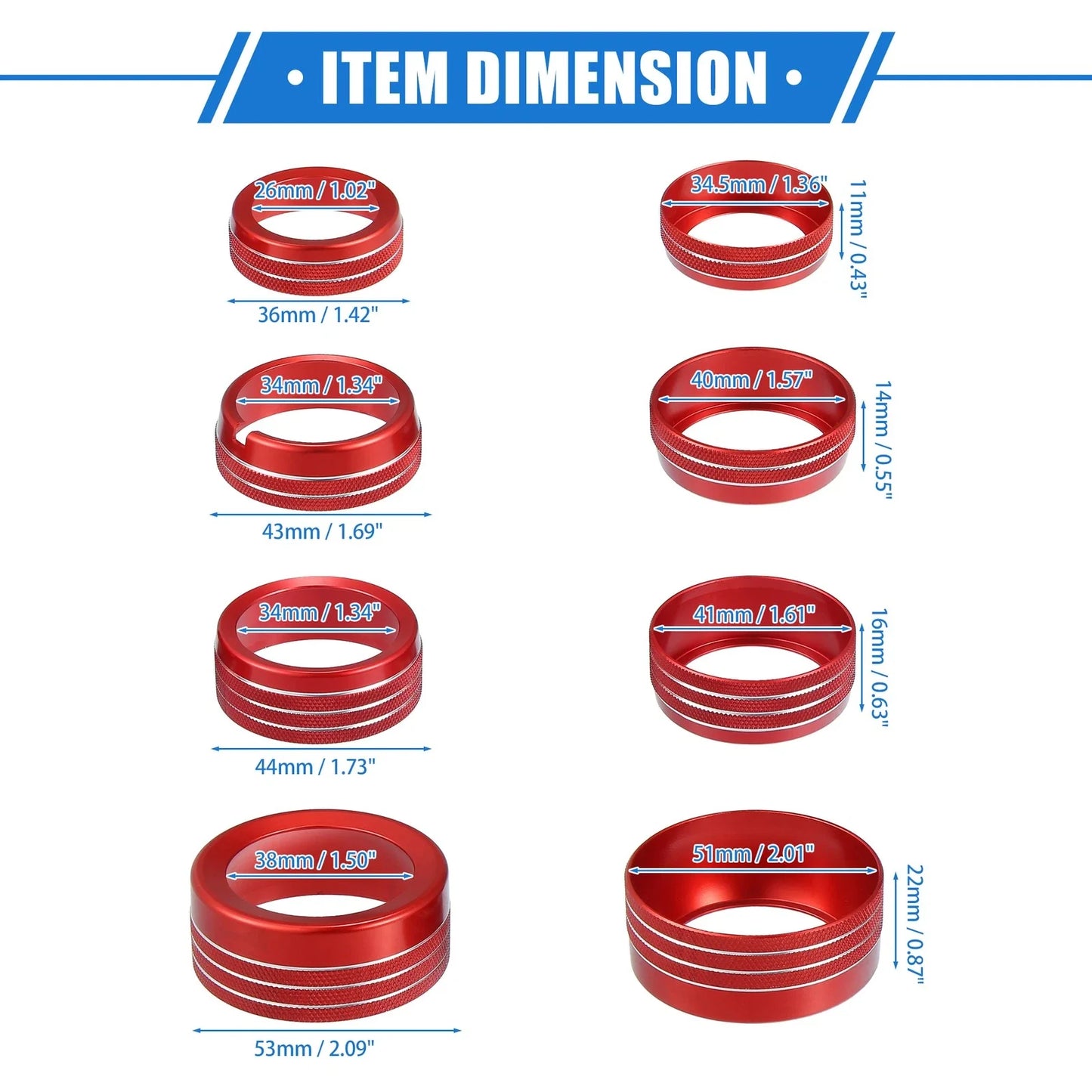 5 Pcs AC Climate Control Knob Rings for Chrysler 300, Dodge Challenger (2005-2023)