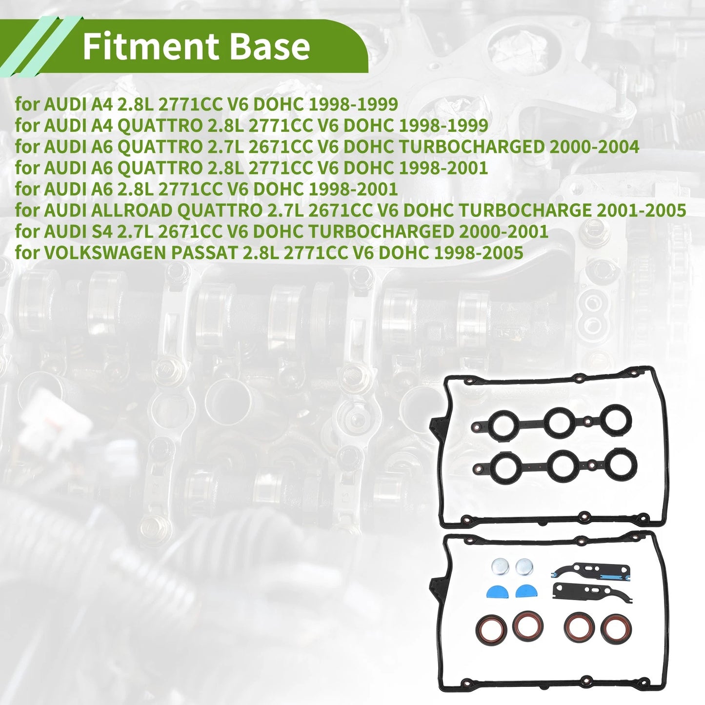 Valve Cover Gasket Seals for Audi A4 A6 S4 VW Passat 2.7L 2.8L (No.VS50702R)