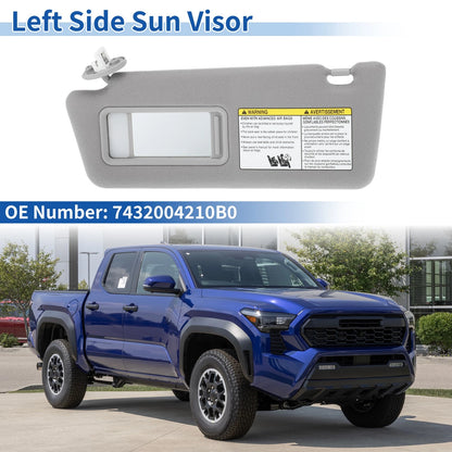 Left Driver Sun Visor for Toyota Tacoma (2005–2015) Gray, Vanity Mirror, Light