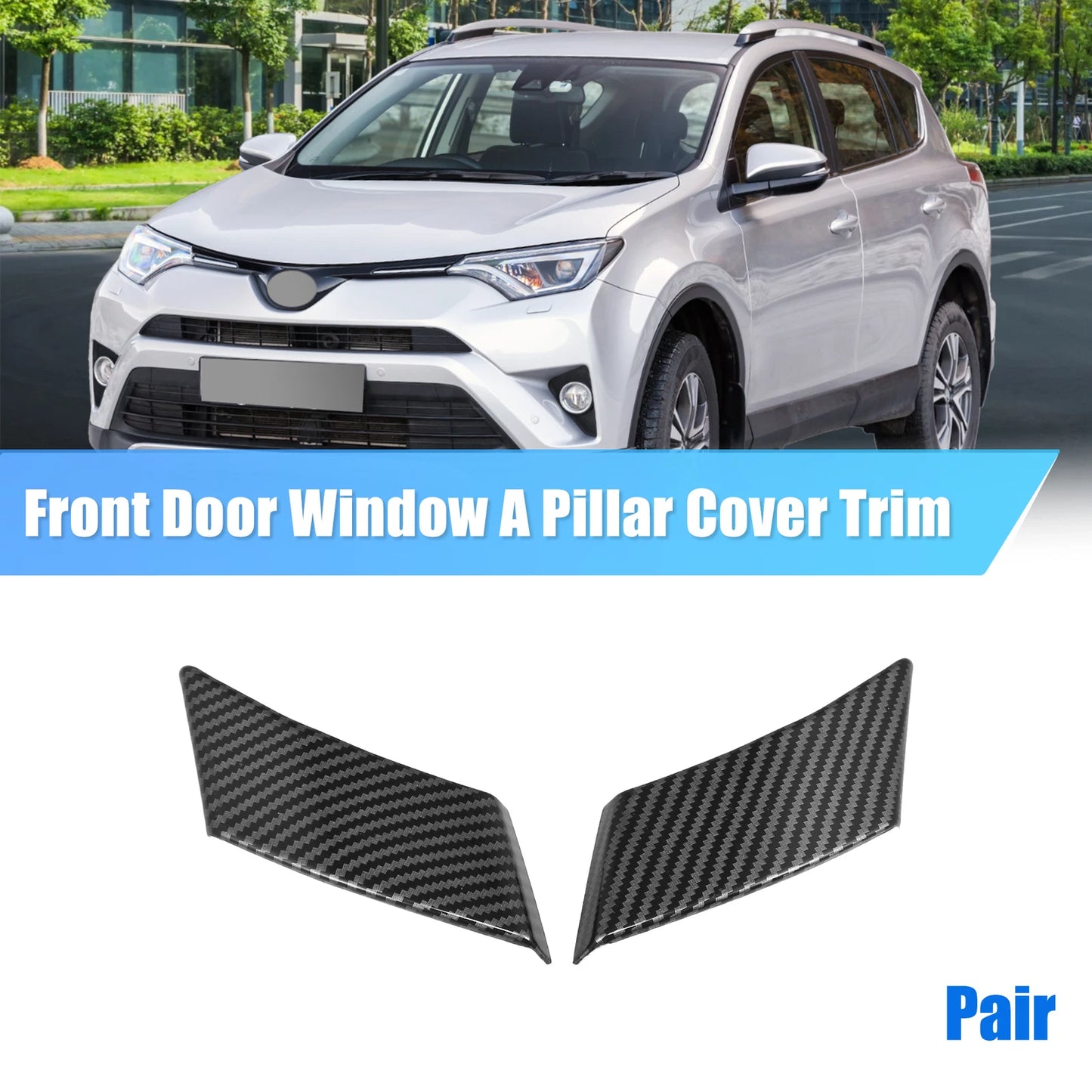 Carbon Fiber Pattern Front Door Window A Pillar Cover Trim for Toyota RAV4 (2019–2023)