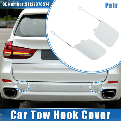 Pair Rear Tow Hook Eye Hole Cover Caps for BMW X5 (2016–2018) White Plastic