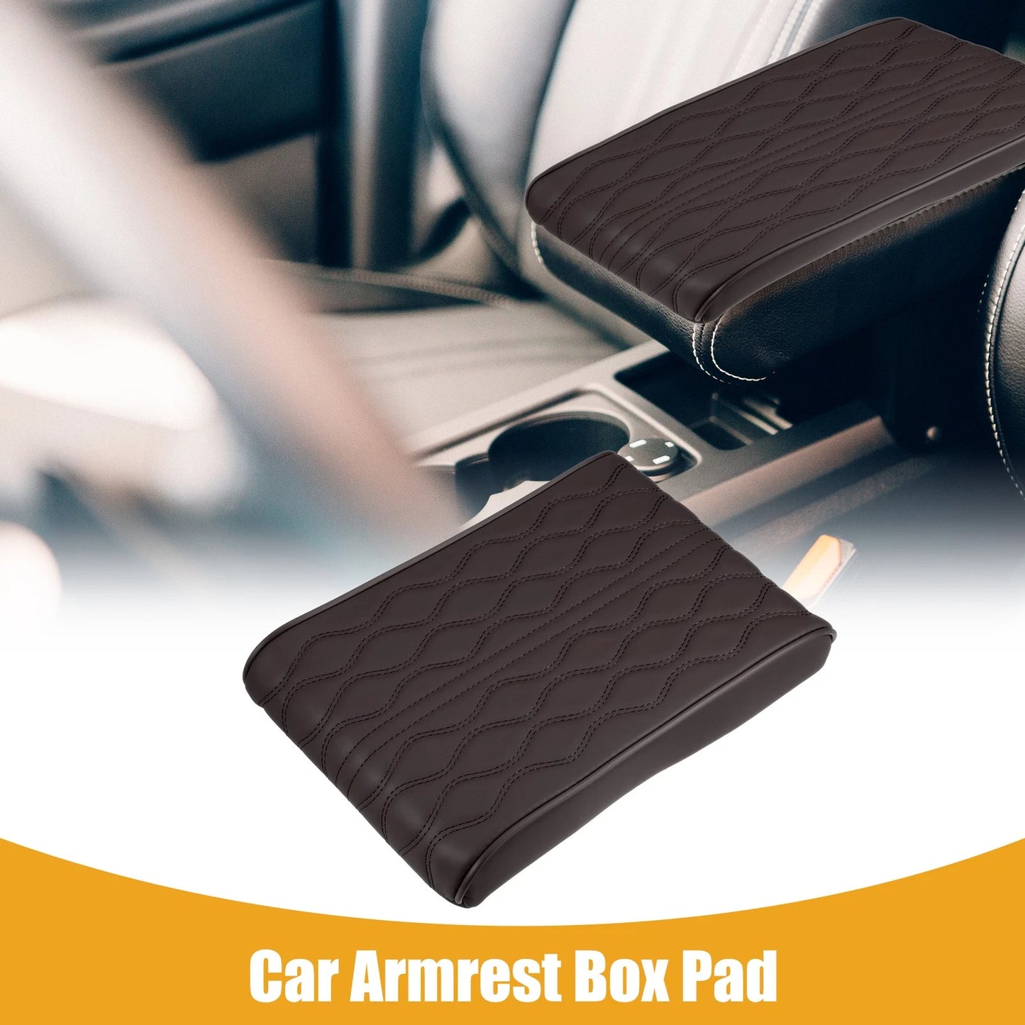 Universal Car Armrest Box Pads Coffee Color Wavy Pattern (12.20"x8.27"x1.97")