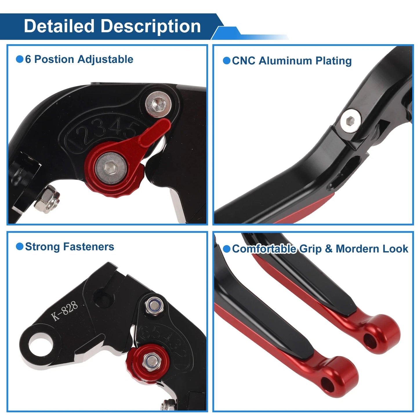 Brake Clutch Levers for Kawasaki Ninja ZX6R 636 (2000–2004) Black Red End