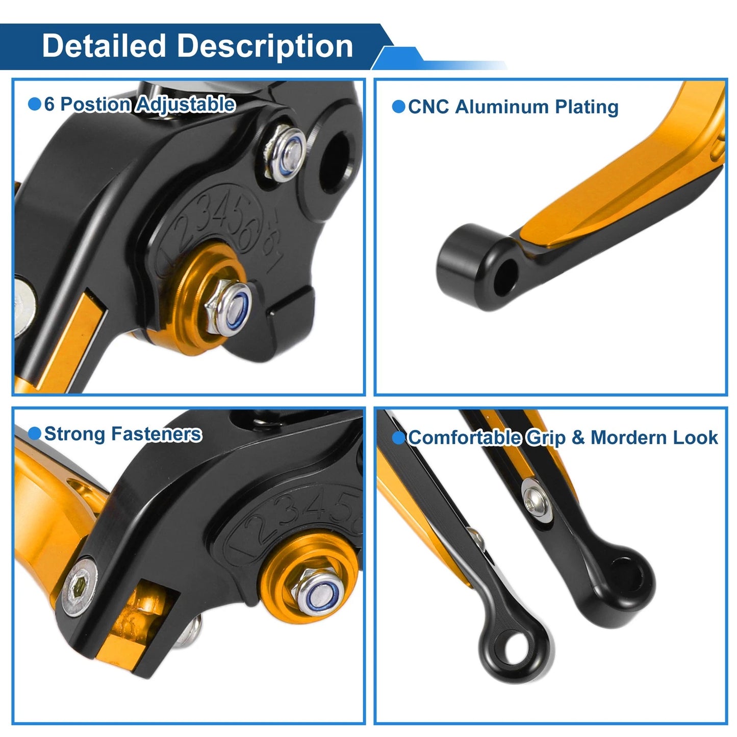Adjustable Brake Clutch Lever for Yamaha WR125X (2009–2015) Black Gold Tone