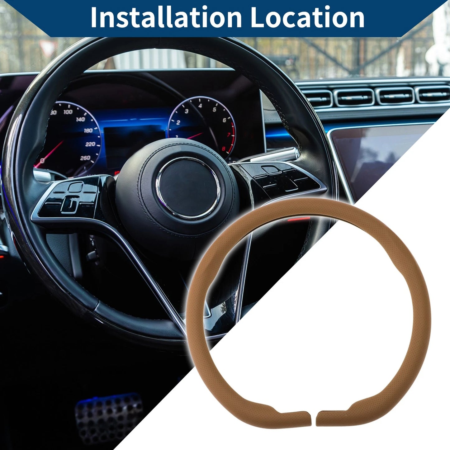 Steering Wheel Cover   - PU Artificial Leather 14.96" Light Brown