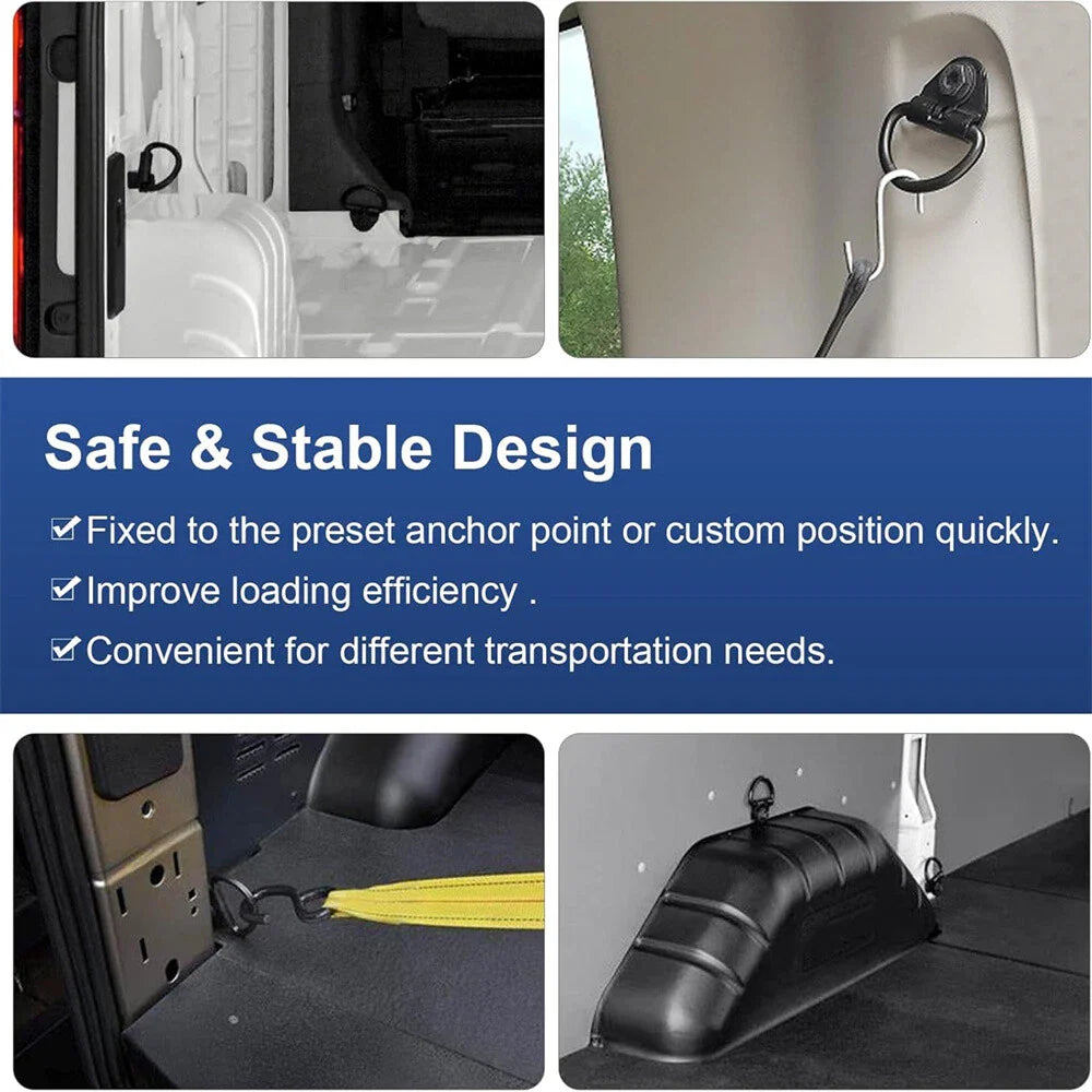 6 x Steel Cargo Hooks for Ford Transit 150 250 350 Van (2014-2023)