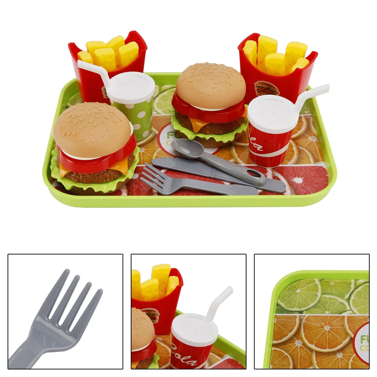 Set of 4 Hamburger Waffles Fried Drink Simulation Food Kitchen Toys