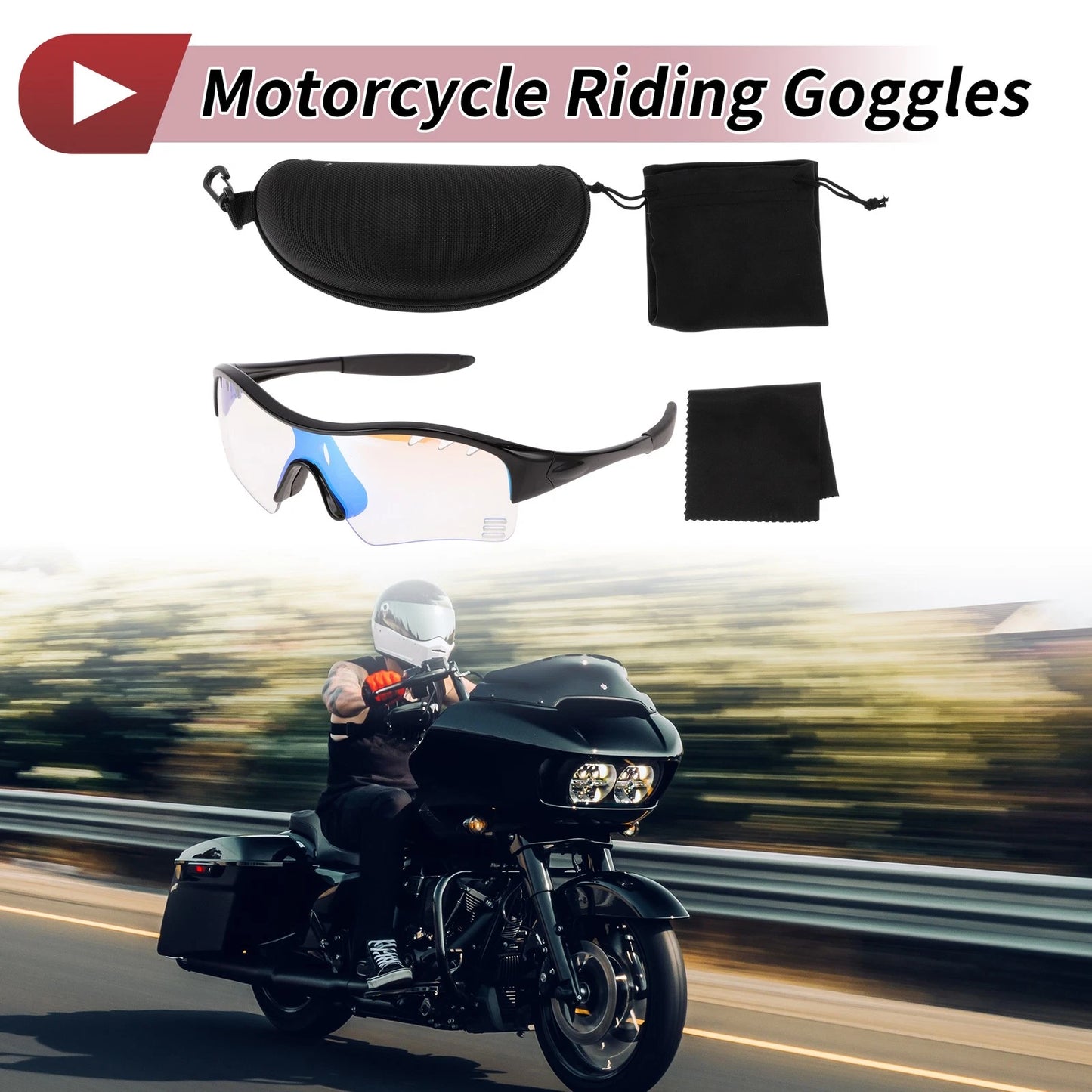 Set of 1 Motorcycle Riding Goggles for Universal Fit (Light Blue Lens)
