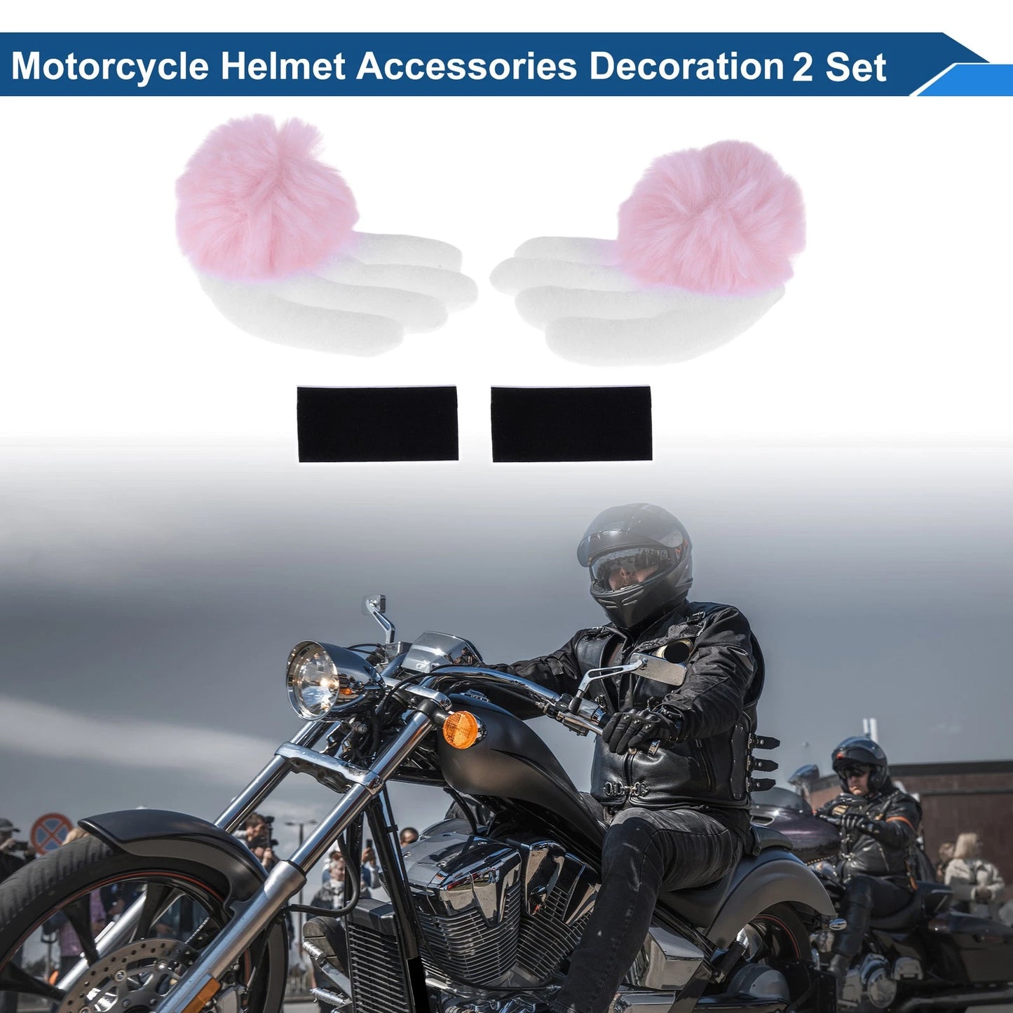 Set of 2 Arale Wings with Light Pink Ball for Motorcycle Helmet