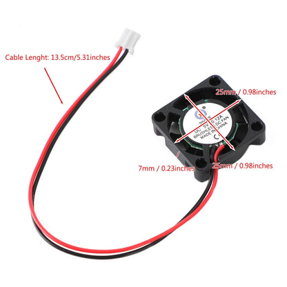 Brushless Cooling Computer Fan 5V 0.12A 2507S 25x25x7mm 2 Pin Wire