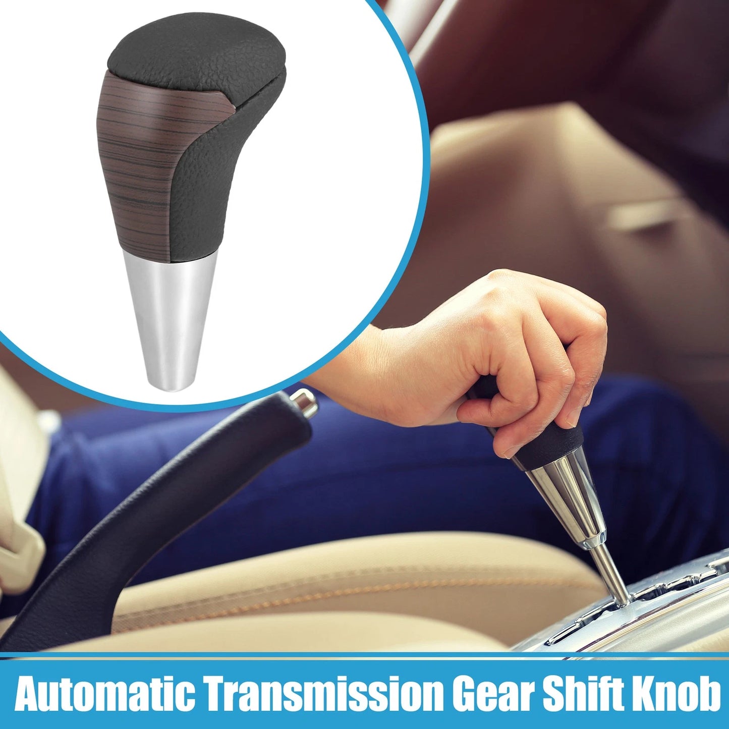 Automatic Gear Shift Knob for Toyota (Wood Grain, Black Faux Leather)