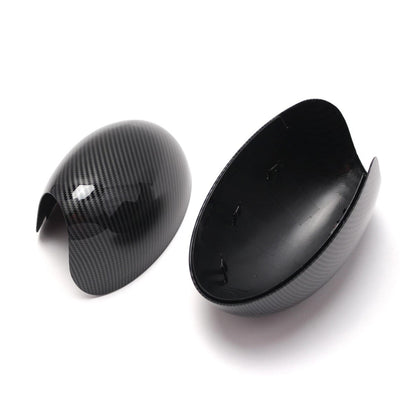 Set of 2 Black Carbon Clip-on Mirror Cover Caps for BMW Mini Cooper (2000–2008)