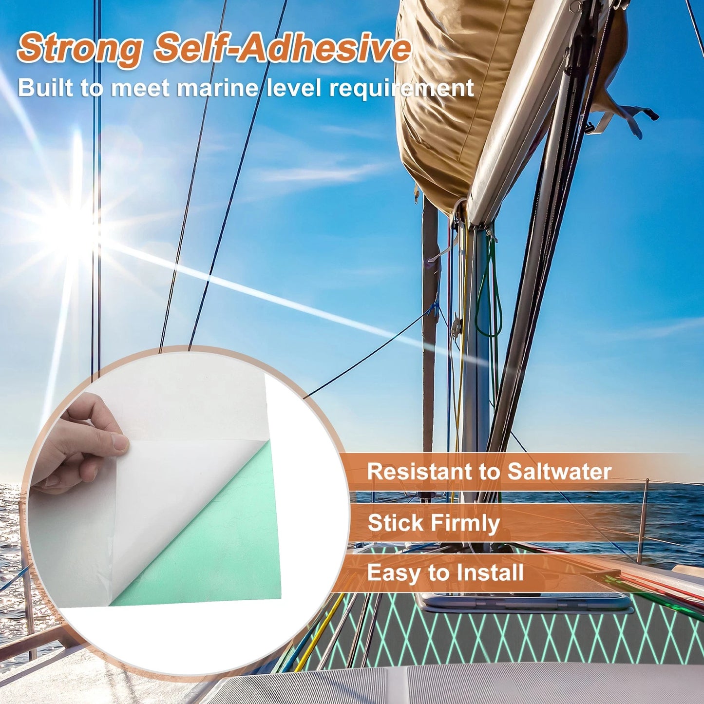 Self-Adhesive Boat Flooring Strip 96"L x 24"W Dark Gray with Green Line