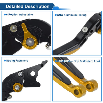 Brake Clutch Levers for Kawasaki Z250SL (2016–2017) Black Gold Tone End 1 Pair