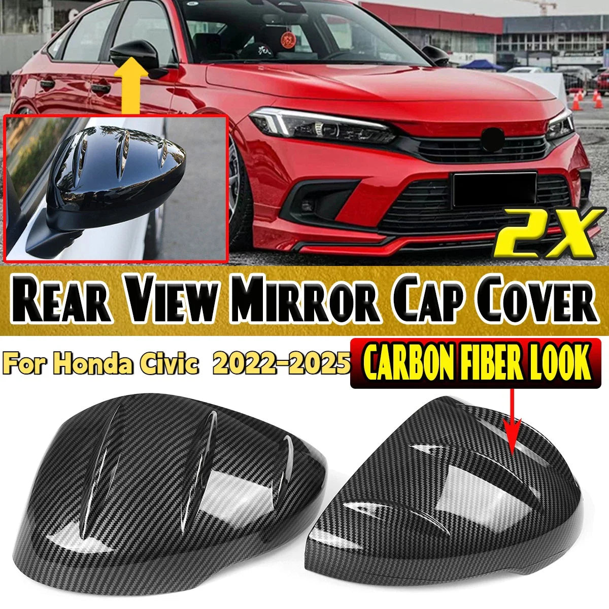Pair  Carbon Side Rear View Mirror Cover Cap for Honda Civic (2022–2025)