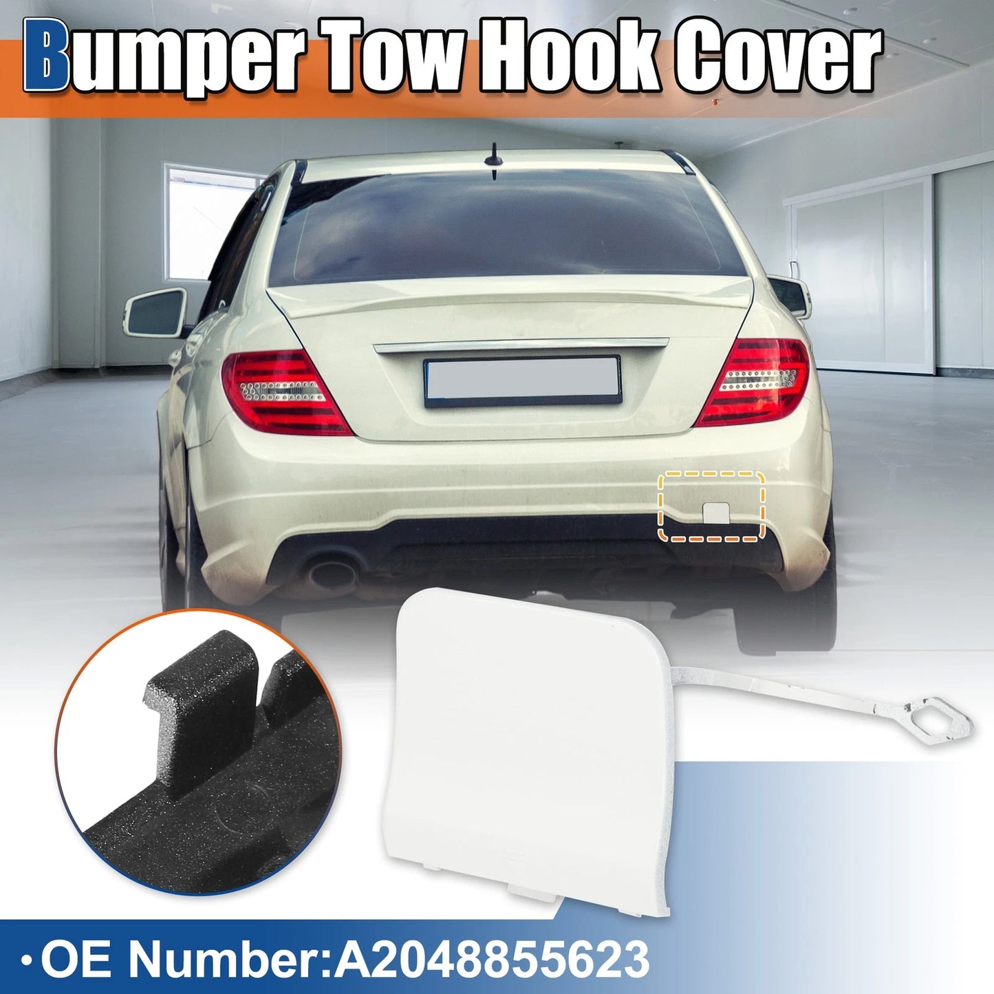 Rear Car Bumper Tow Hook Cover for Mercedes-Benz C-Class (2015–2021) No.A2048855623 White