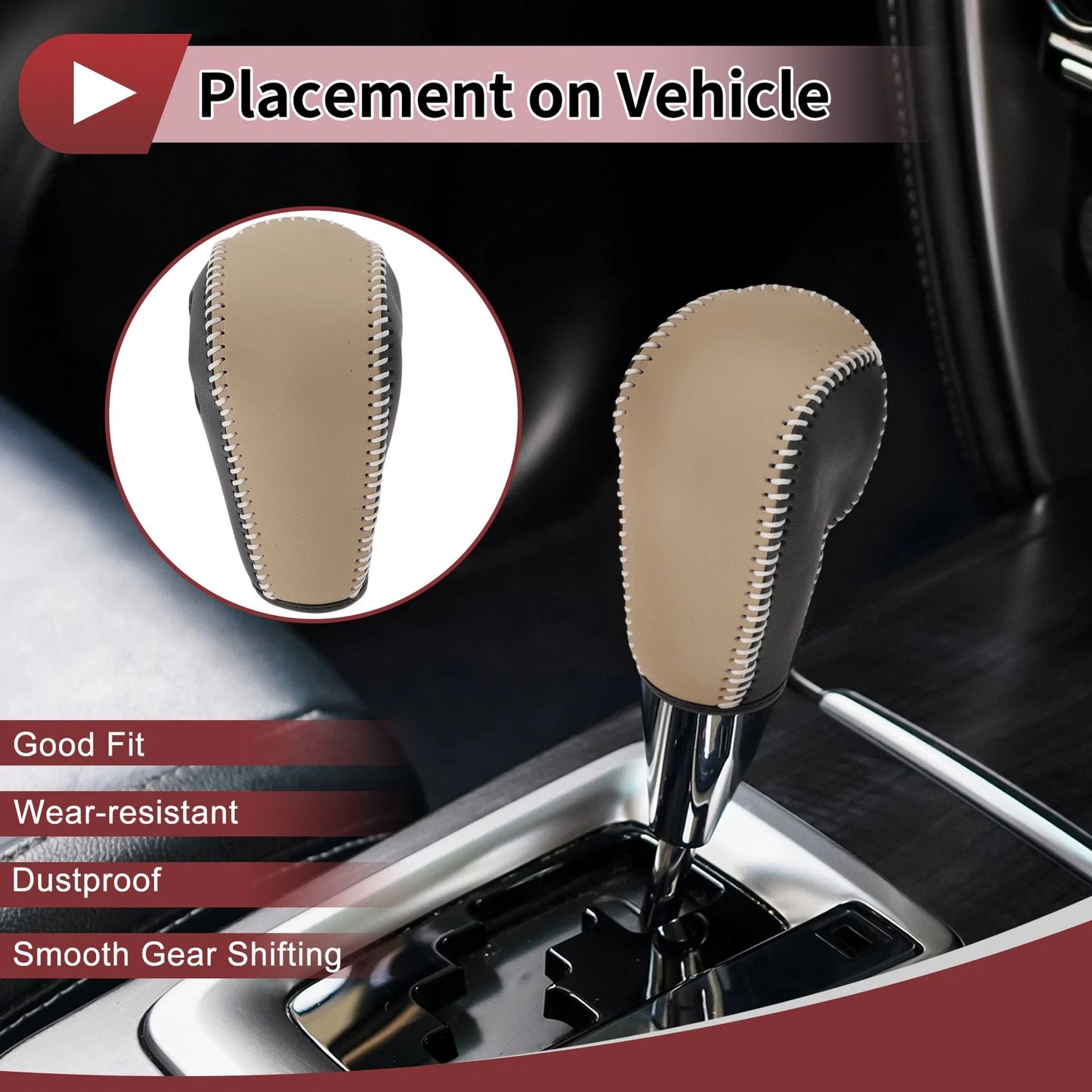 1 Pc Gear Shift Knob Cover for Ford Edge (2011–2014) Beige Faux Leather